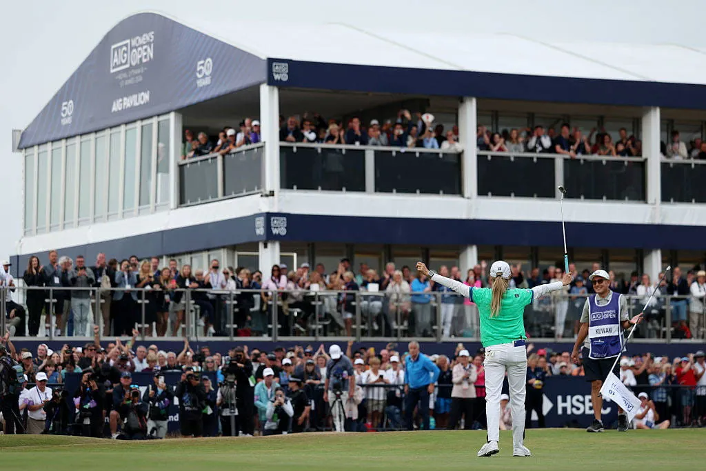 Shiho Kuwaki celebrating at the 2026 AIG Women’s Open at Royal Lytham & St Annes