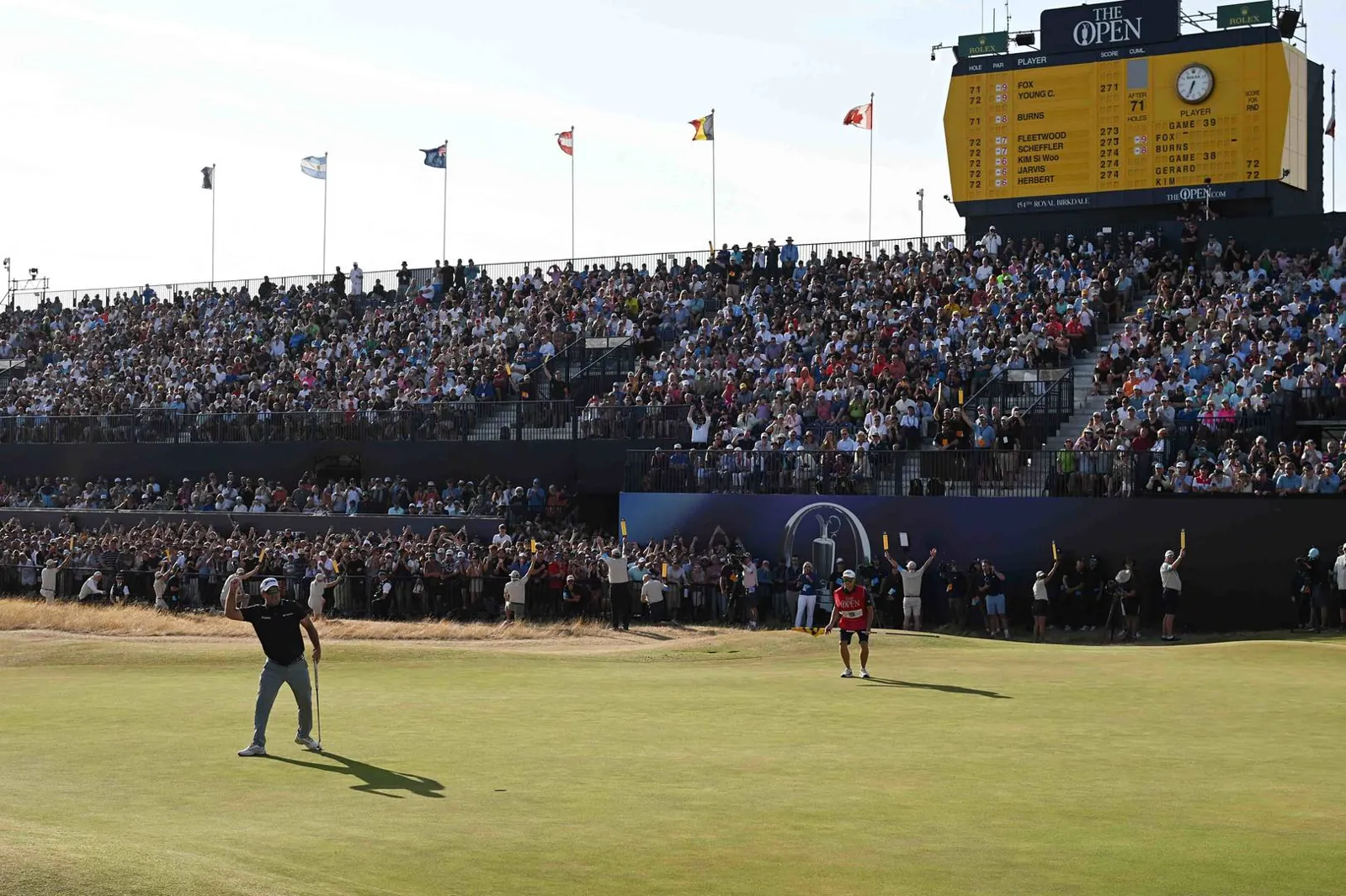 Ryan Fox celebrating on the 18th green at the 2026 Open at Royal Birkdale